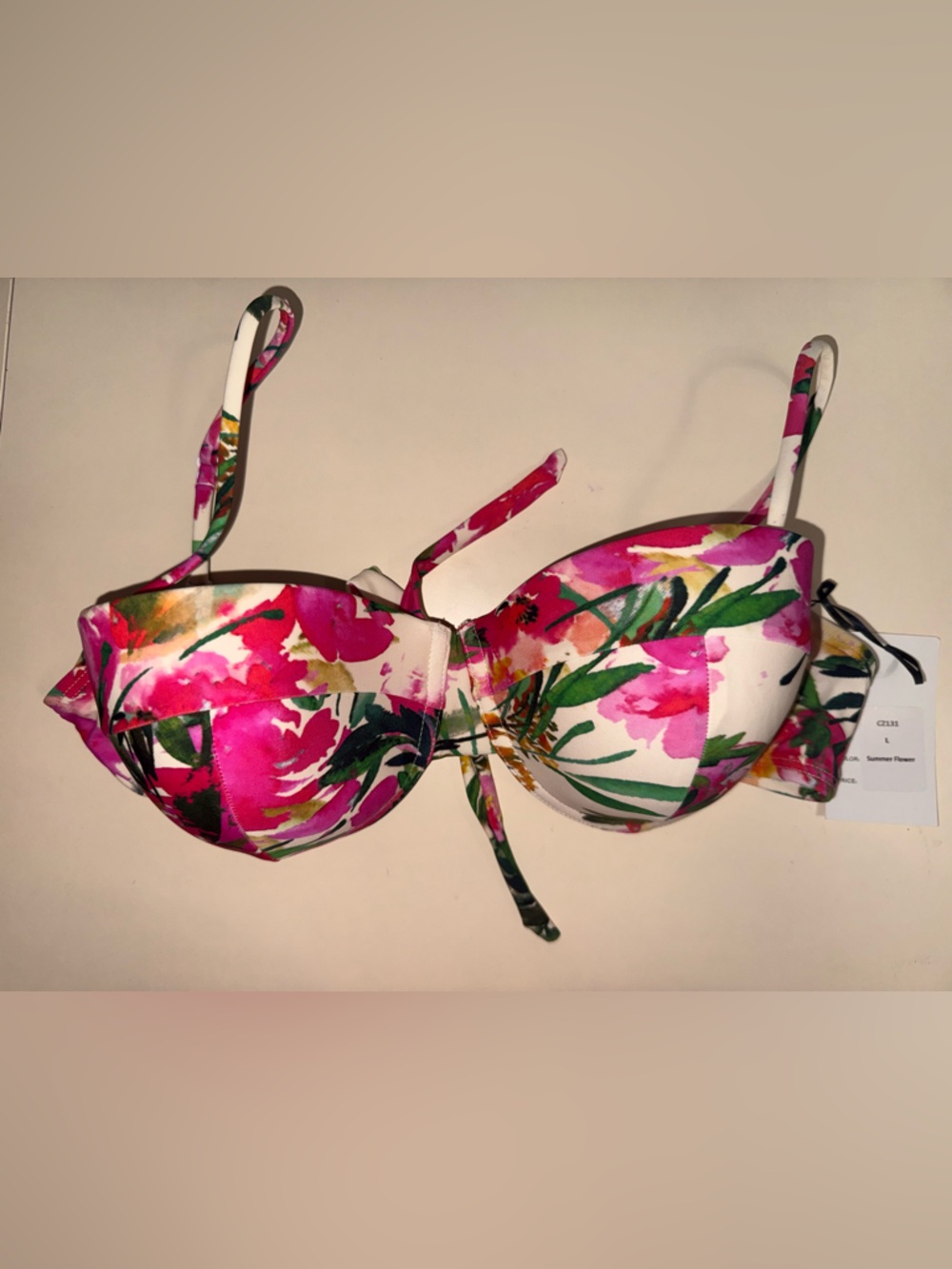 Unique Vintage Floral Pink and Green Bikini Top